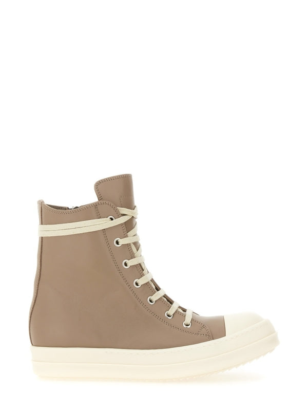 Zipper Detail Leather High-Top Sneakers