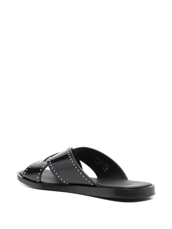 Black Cross Detail Leather Sandals