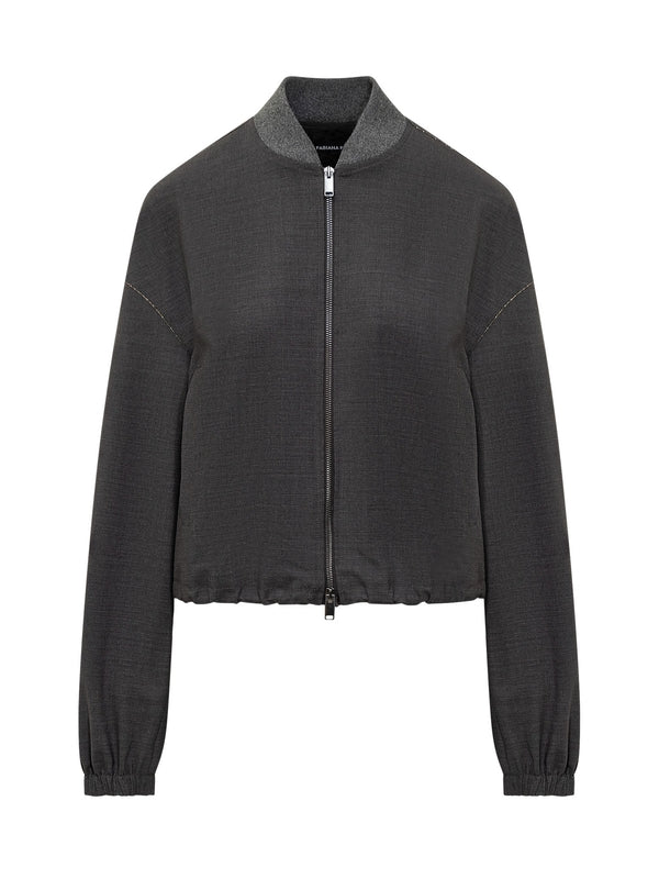 Wool Blend Zip-Up Bomber