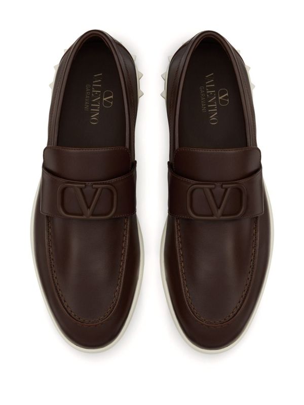 V Logo Leather Loafer