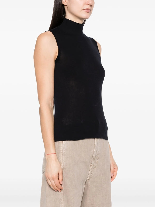 Black Cotton Cashmere Turtleneck Knit