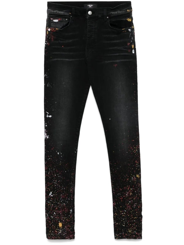 Paint Print Cotton Denim Pants