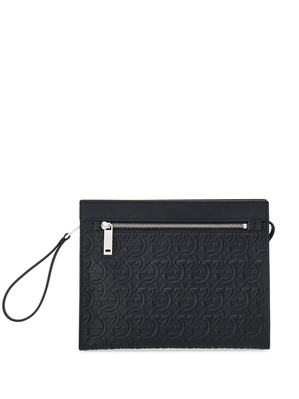 Gancini Logo Pattern Leather Clutch Bag