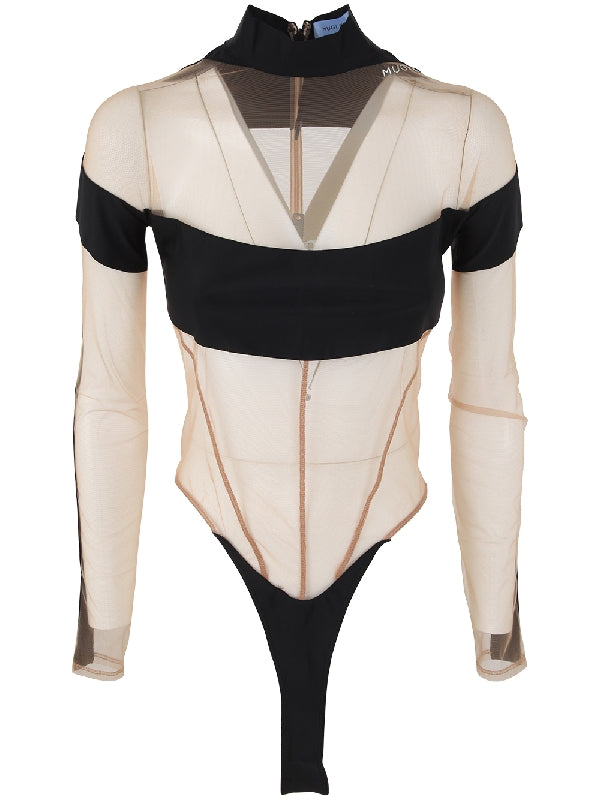 Spiral Sheer Panel Jersey Bodysuit