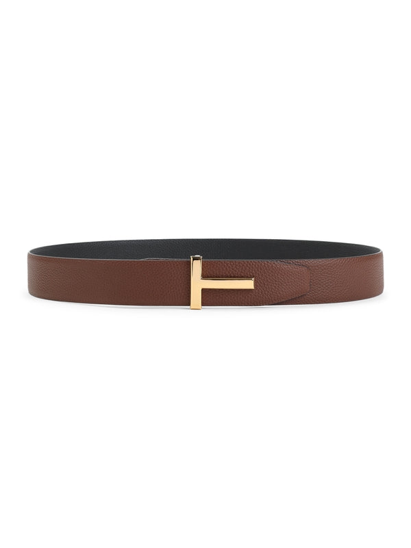 T Metal Logo Leather Belt