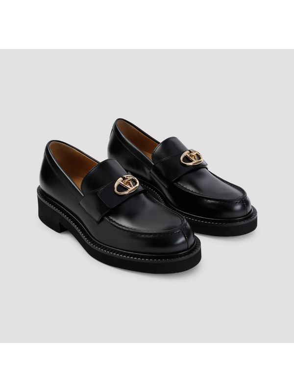 V Logo Leather Loafers