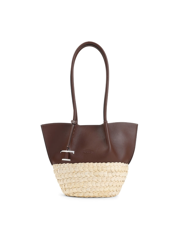 Bux T Logo Raffia Leather Tote Bag