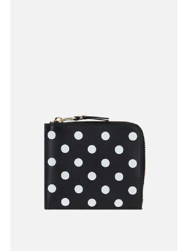 ポルカドットレザーハーフジッパーウォレット