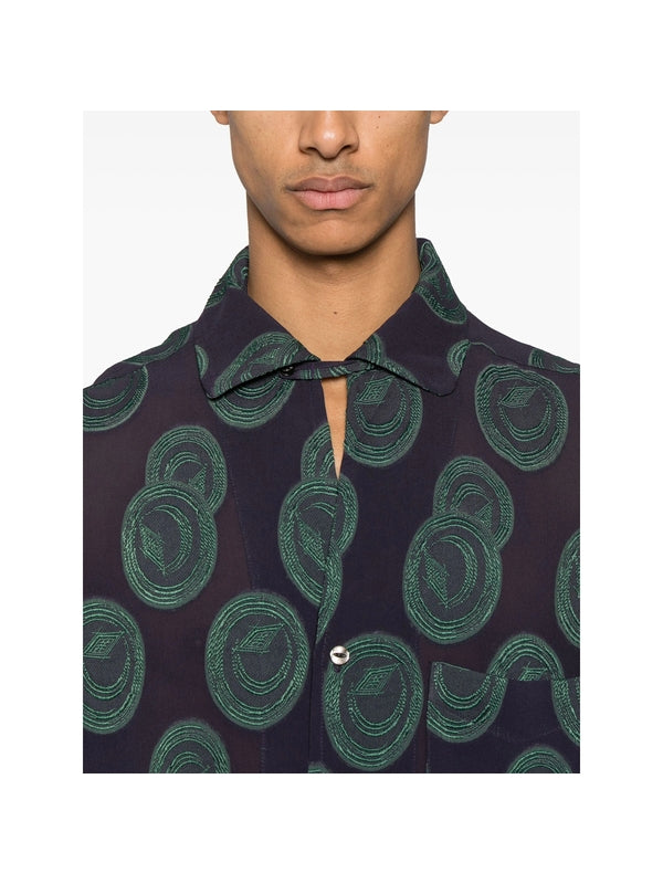 Pattern Embroidered Cotton Blend Short Sleeve Shirt