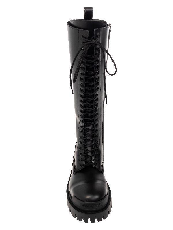 Strike Leather Lace-up Knee-high Boots