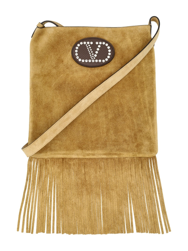 V Logo Fringe Detail Shoulder Bag