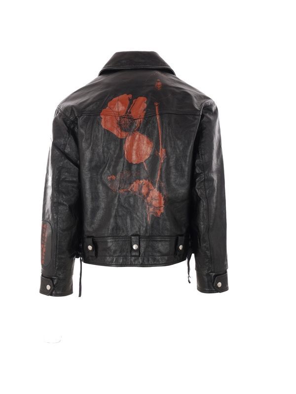 Back Printed Detail Leather Jacket