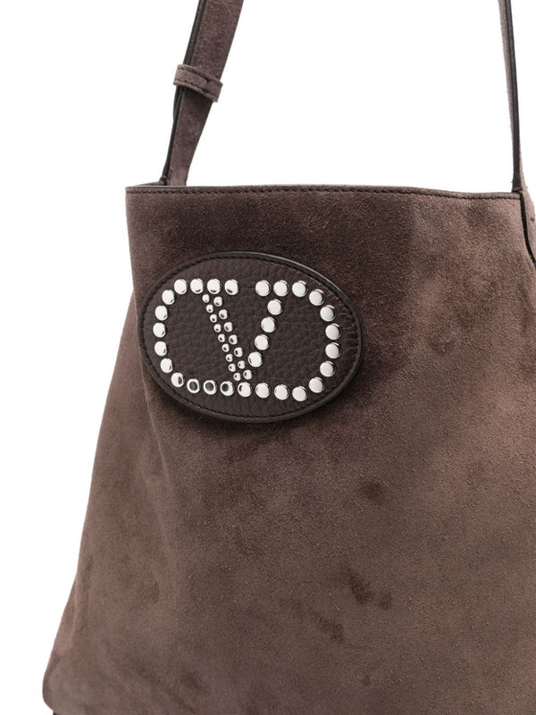 V Logo Tassel Detail Suede Shoulder Bag