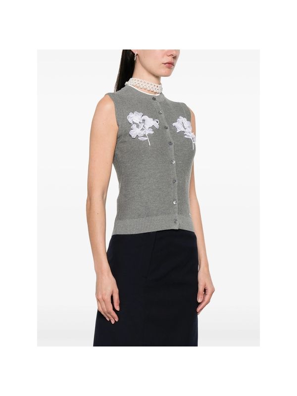 Flower Embellished Silk Cashmere Knit Vest