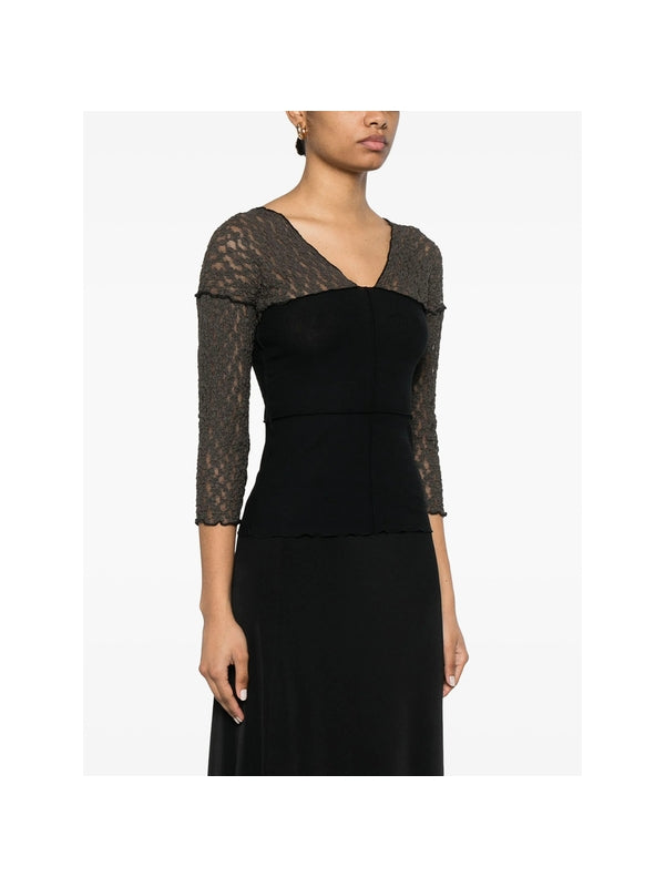 Nehru V-neck Lace Panel Blouse