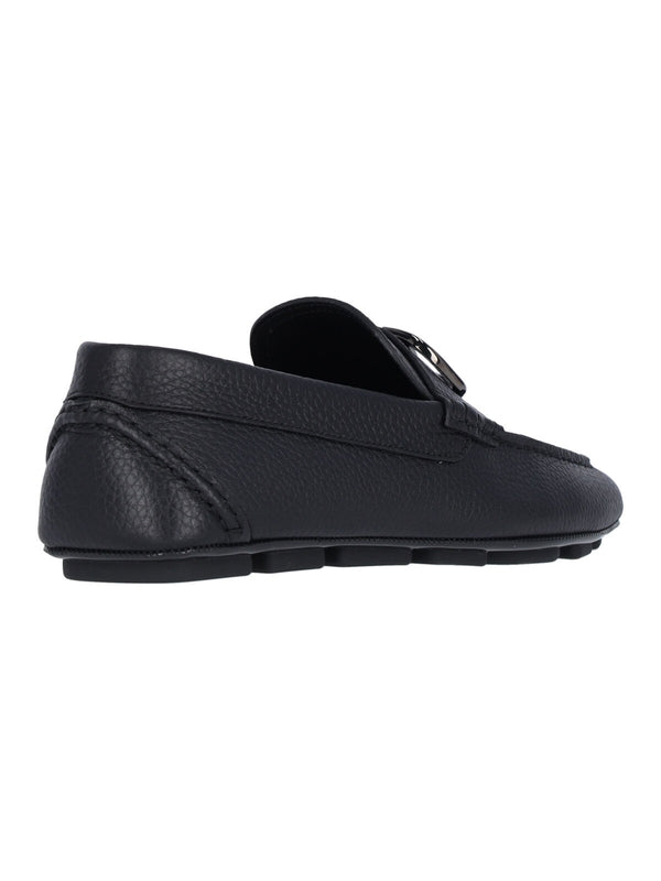 V Logo Leather Driving Shoes