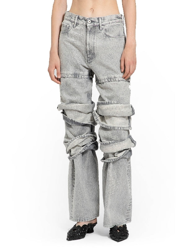 Drape Cuff Biker Denim Pants