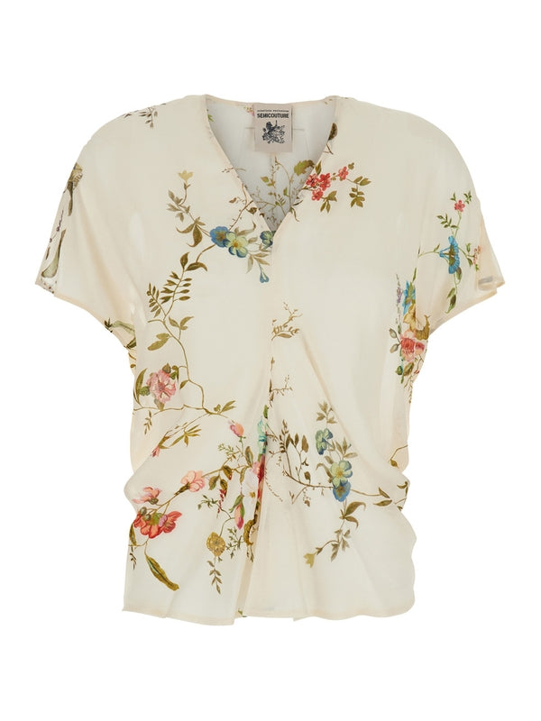 Flower Printed Short-Sleeve Blouse