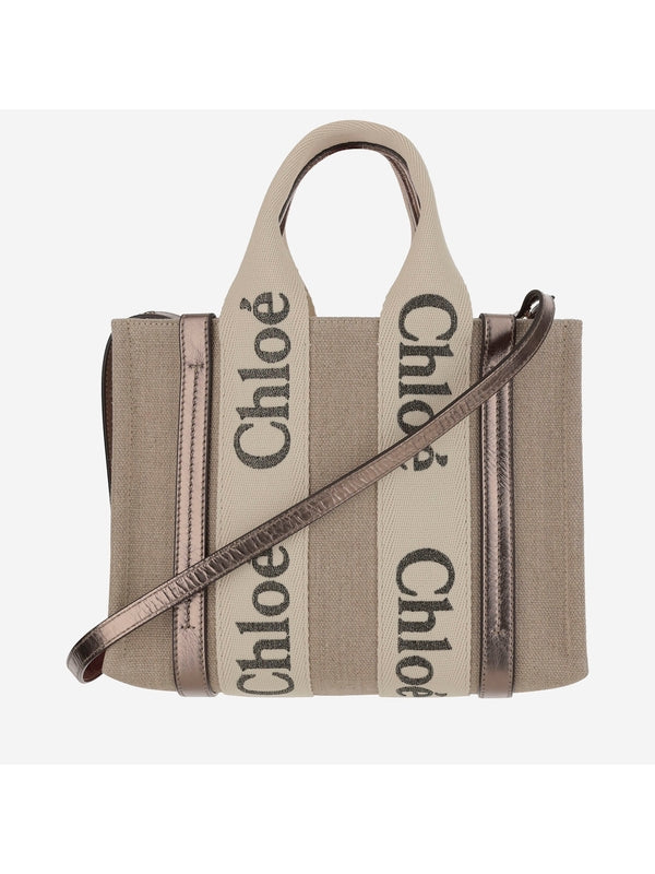 Woody Logo Linen Tote Bag