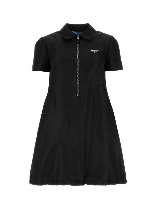 Triangle Logo Tech Silk Blend Half-Zip Dress