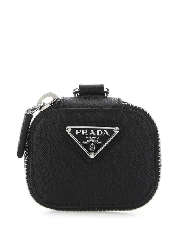 Saffiano Triangle Logo Mini Keyring Pouch