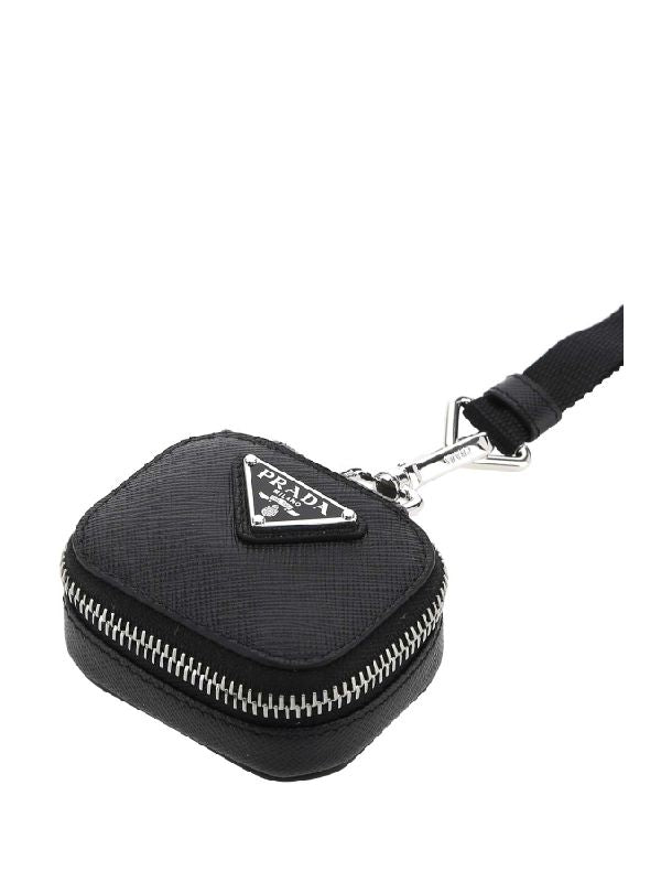 Saffiano Triangle Logo Mini Keyring Pouch