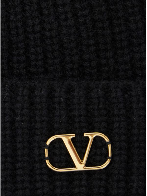 V Logo Embellished Cashmere Beanie