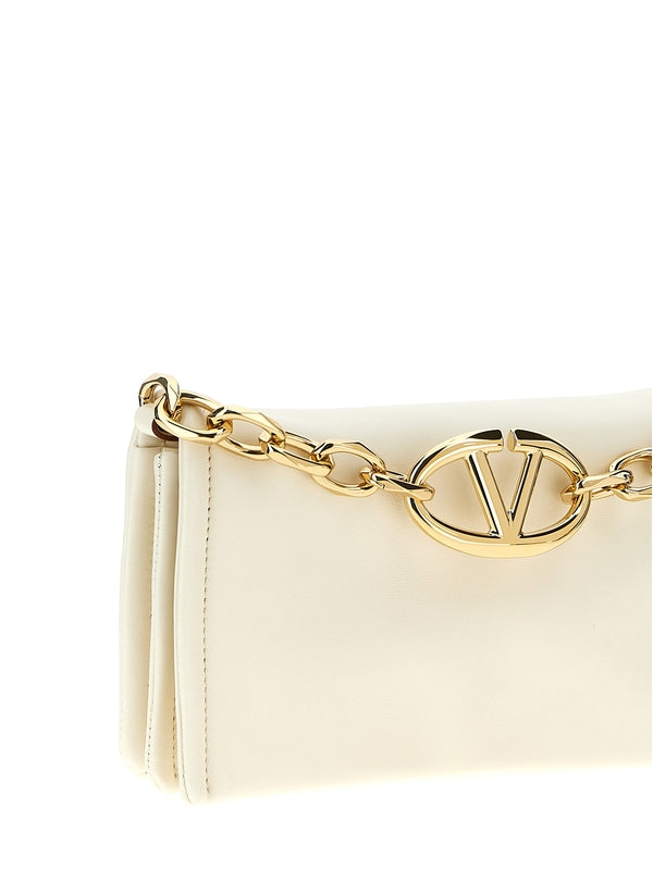 V Logo Chain Leather Clutch
  Bag