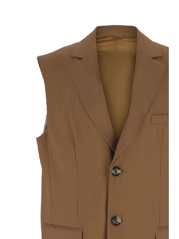 Brown Single Wool Vest Jacket