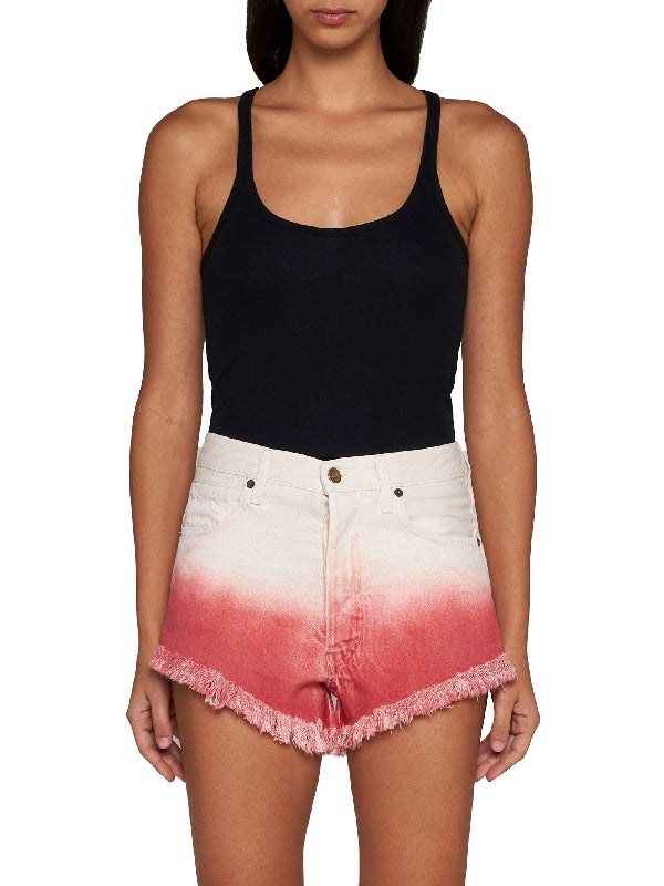 Gradient Fringe Denim Shorts