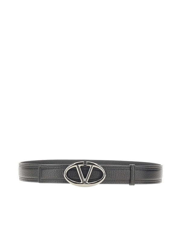 V Logo Leather Belt