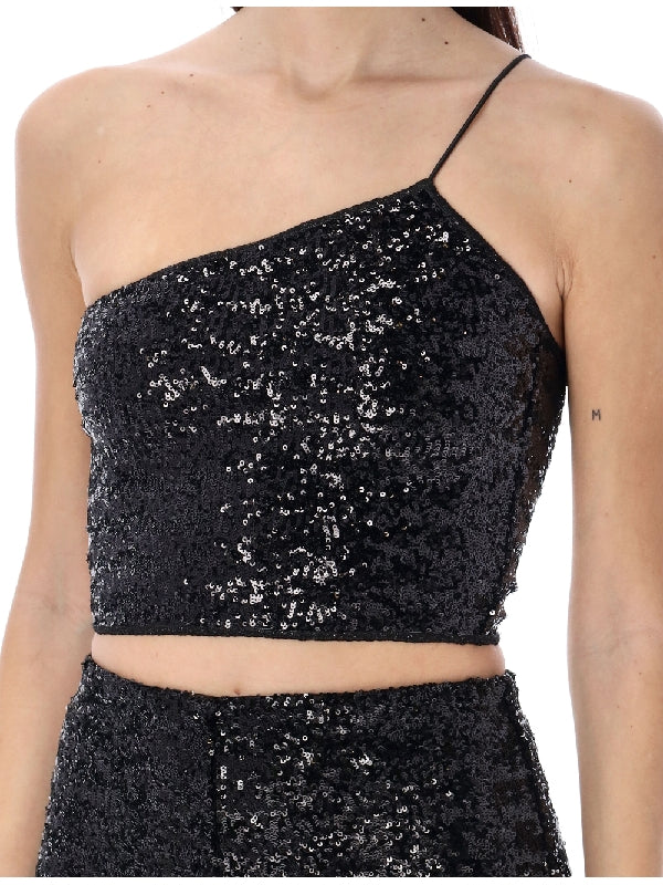 Allover Sequin One-shoulder Crop Top