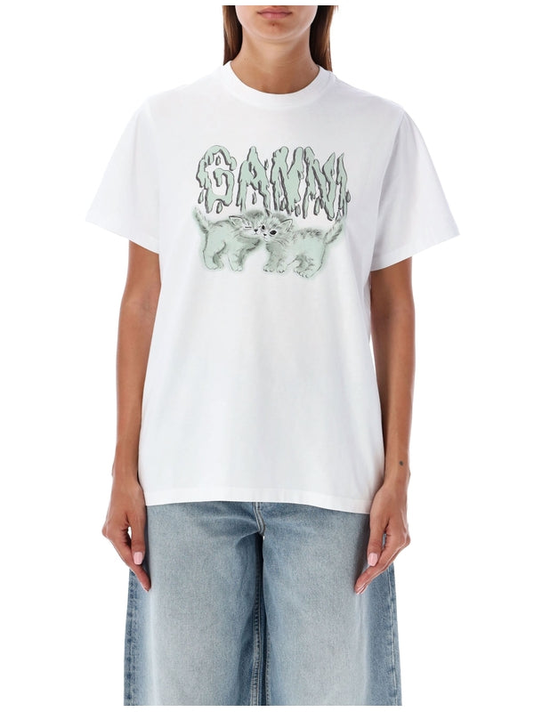 GANNI - Logo Printing Short Sleeve T-Shirt - Jente