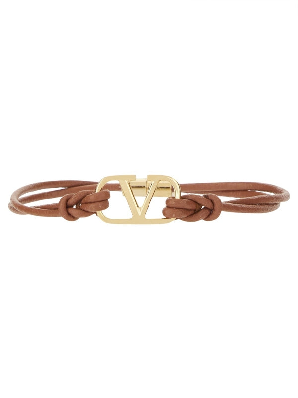 V Logo Leather Bracelet