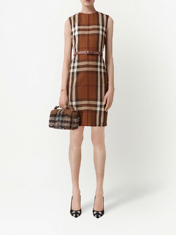 Brown Check Check Wool Dress