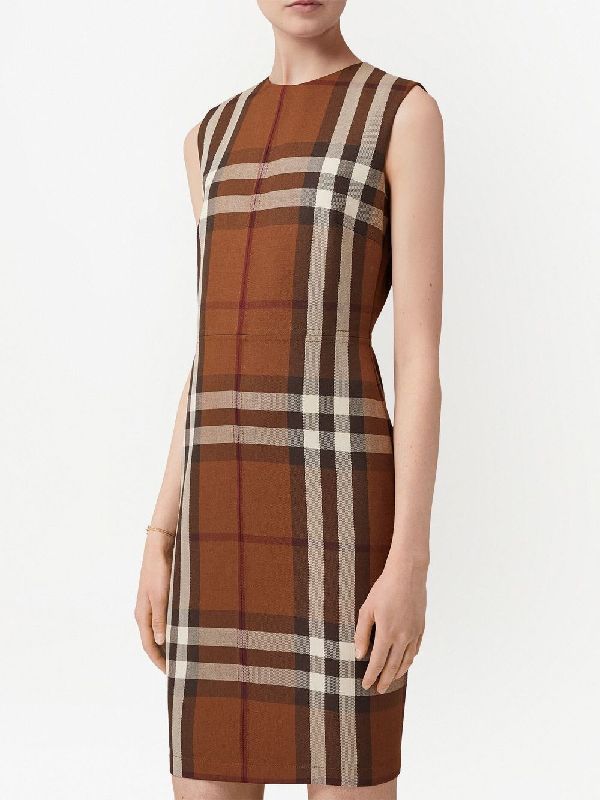 Brown Check Check Wool Dress
