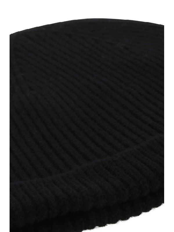 Black Cashmere Rib Beanie