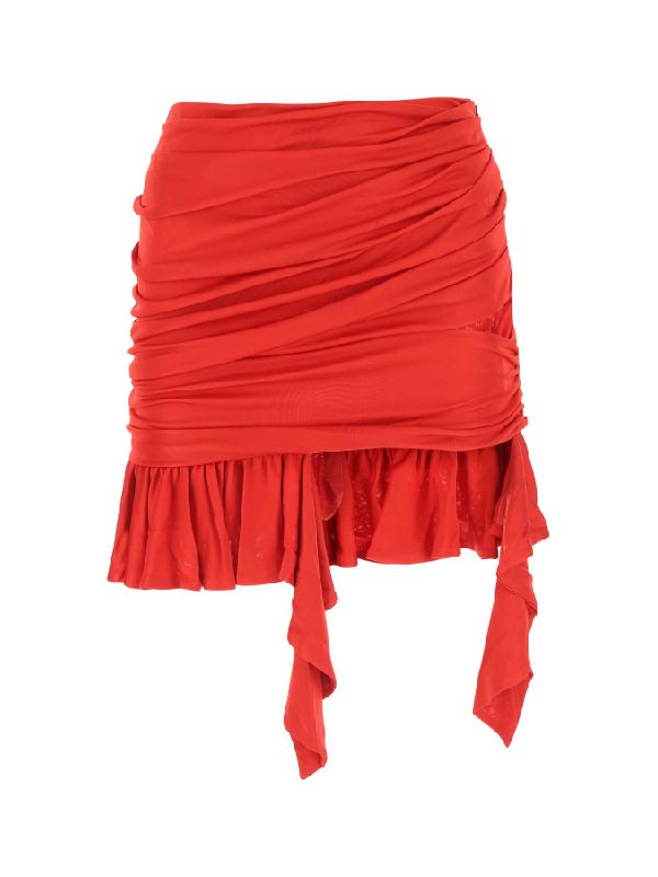 Asymmetric Hem Pleat Drape Skirt