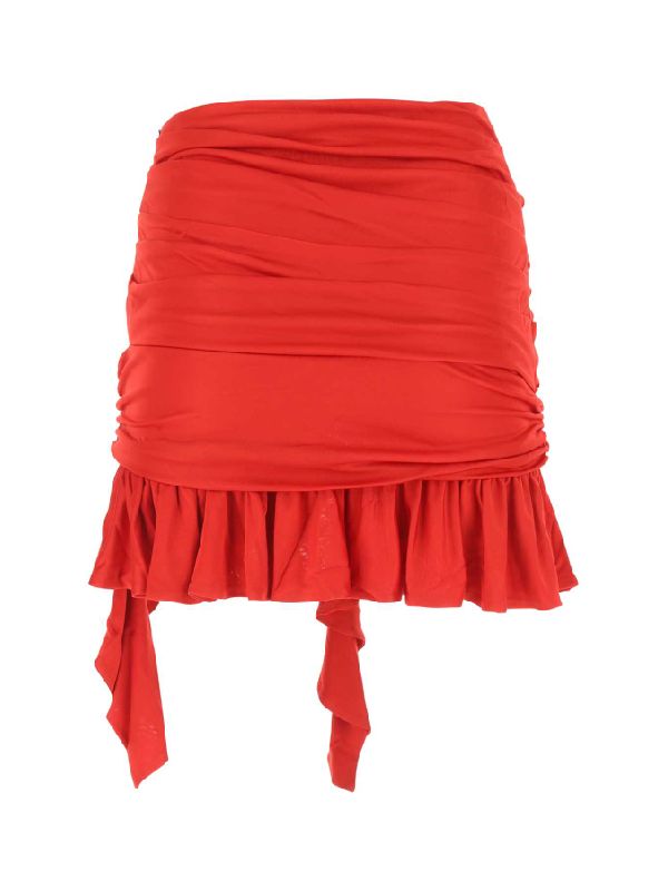 Asymmetric Hem Pleat Drape Skirt