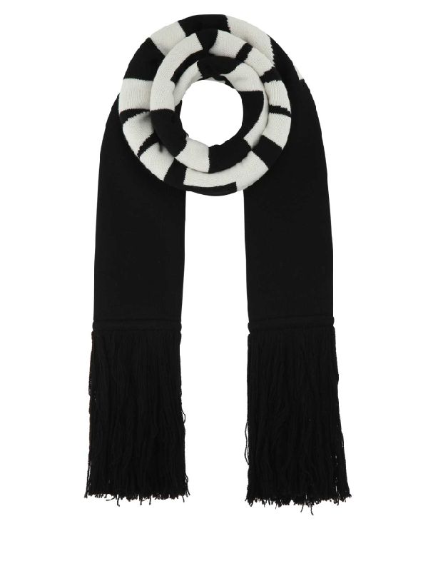 Double Logo Fringe Wool Scarf