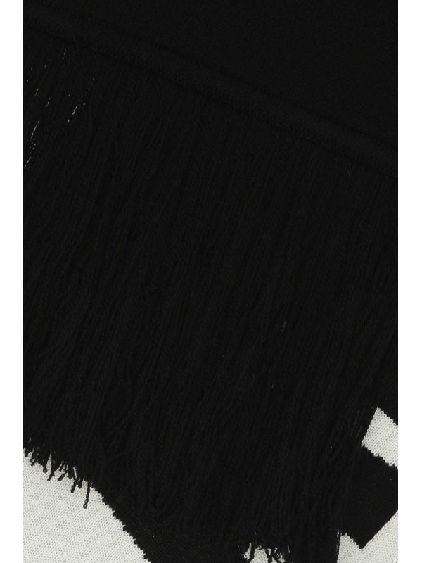 Double Logo Fringe Wool Scarf