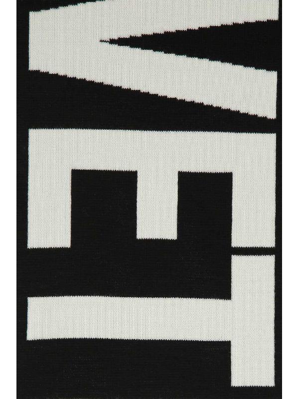 Double Logo Fringe Wool Scarf