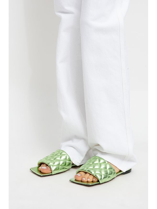 Quilted Leather Square Toe Flat Mule