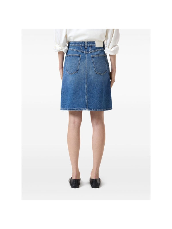 Back Logo Patch Denim Midi
  Skirt