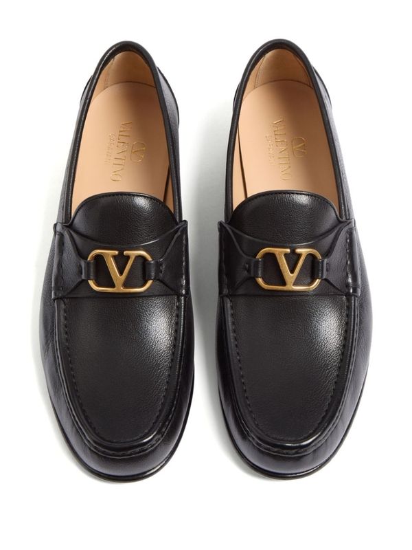 V Logo Leather Loafers