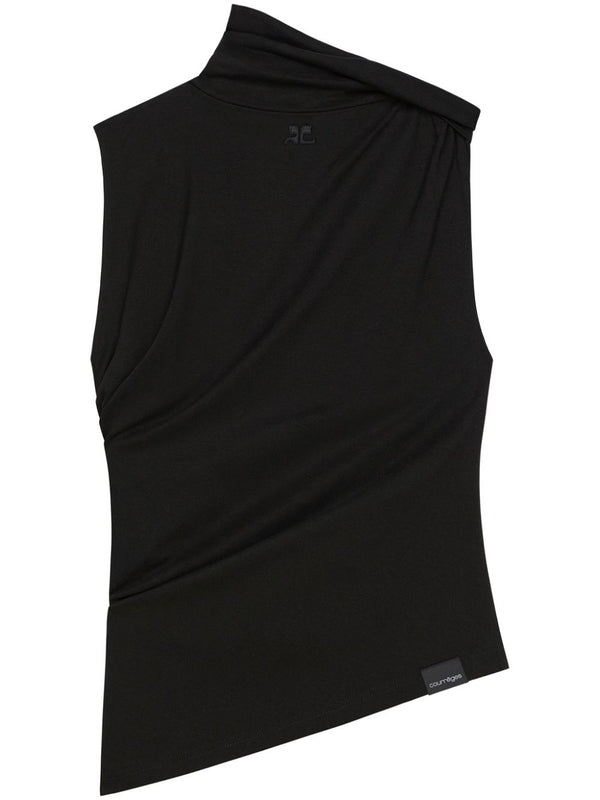 Logo Embroidery Asymmetrical Cotton Sleeveless Top