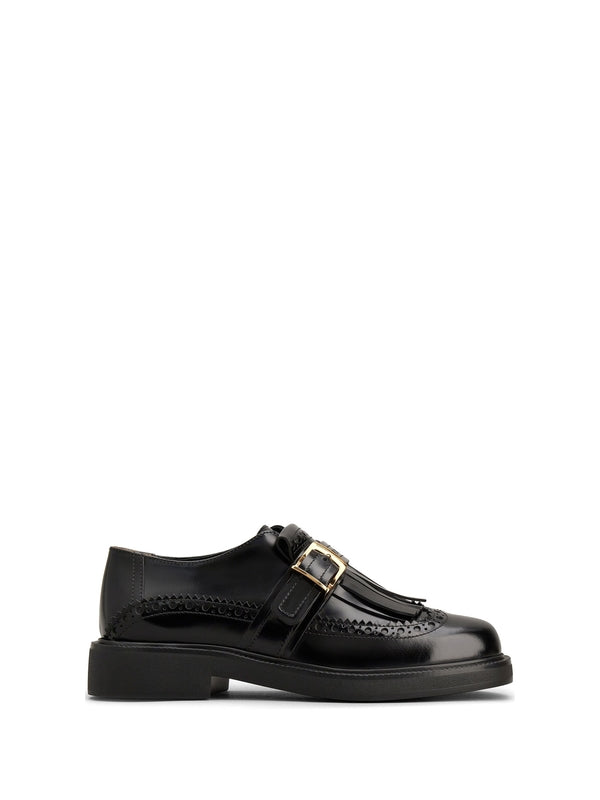 Black Buckle Leather Loafers