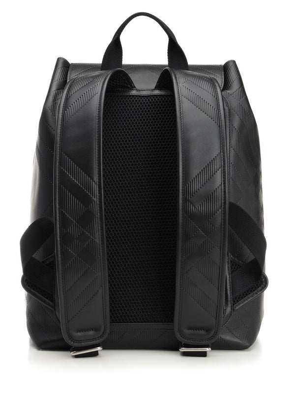 Embossed Check Pattern Leather Backpack