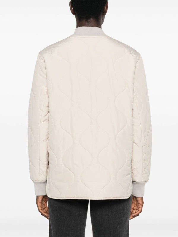 Beige Quilted Bomber Jacket