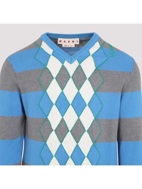 Argyle Stripe V-Neck Knit